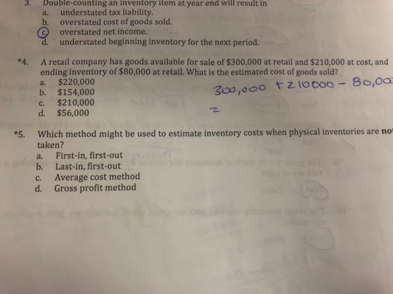 3. Double-counting an inventory item at year end will result in a. understated tax liability. b. overstated cost of goods sol
