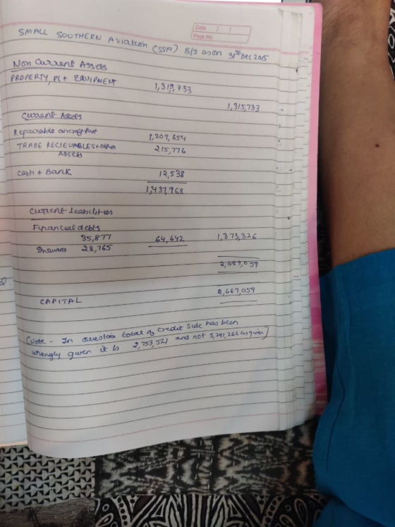 Date SMALL SOOTHERN AVIatton esSA B/s anan 3Dec 205 Pege No Non Currant Asses PROPERTY P+ EauI PMENT 1,3 12, 733 1,3IS,733 Cu