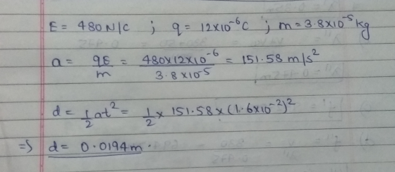 E480 NIc 6 2. a = g E e 480y (2x10-15 ).53 mls 212 2 2