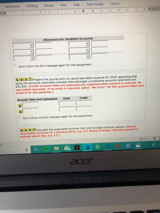 Table Design Review Help References Mailings View Layout 16 17 12 14 15 61 7 18 13 1 2 3 4 5 10 11 Allowance for Doubtful Acc