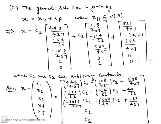 (C) The general solution in given by antap where XHEN(A) 538 » x=CA -108 421 + C2 427 -42111 163 -124 443 427 111 61 -100g 72