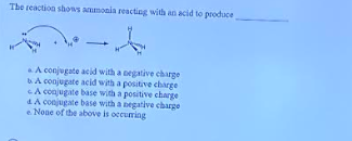 The reaction shows armonia reacting with an acid to produce A conjugate acid with a negative charge A conjugate acid with a p