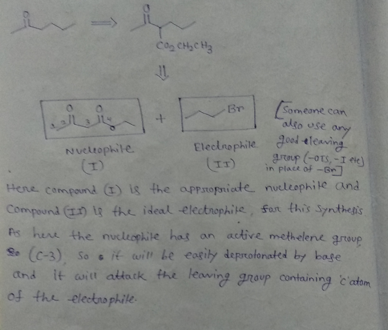 CORCH₂CH3 someone can also use any Electrophile Nucleophile good clearing group (-OTS, -I etc) (II) in place of Br] Here comp