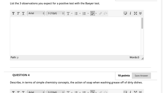 List the 3 observations you expect for a positive test with the Baeyer test. TTT Arial 3 (12pt) 4T - 5 - E - Sous is Path:p W