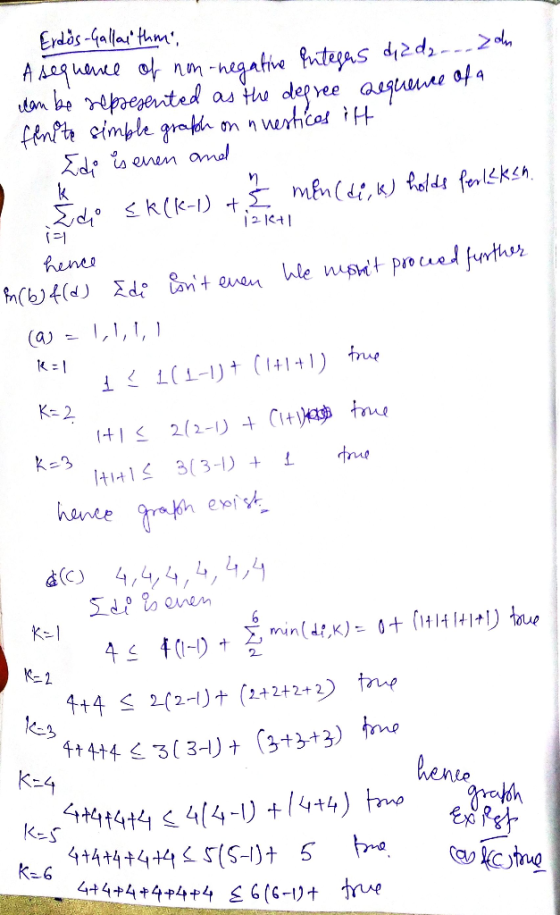 Erdös-Gallaithm, A sequence of non-negative Integas diadz...zdu can be represented as the degree sequence of a finite simple