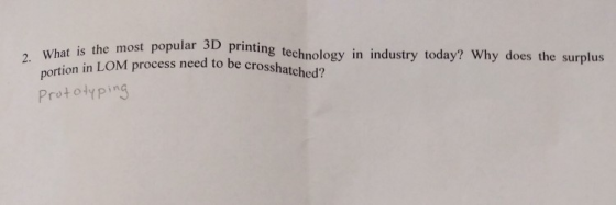 2. What is the most popular 3D printing technology in industry today? Why does the surplus portion in LOM process need to be