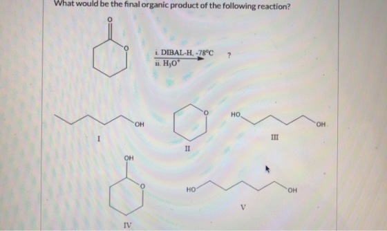 What would be the final organic product of the following reaction? 2 i. DIBAL-H, -78°C 11.H2O* OH