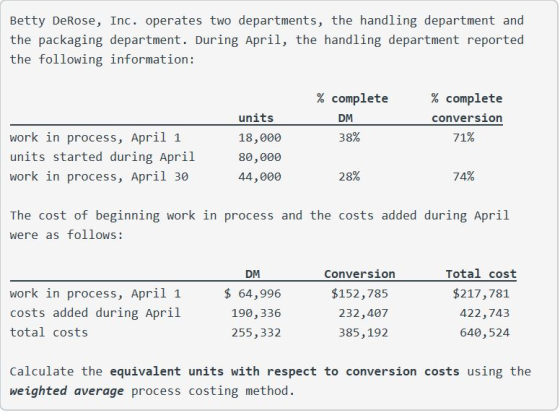 Betty DeRose, Inc. operates two departments, the handling department and the packaging department. During April, the handling