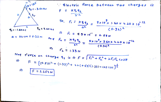 12 Electric force betweenナwe charges is a- - 12 a 2 Co.32) -12 CO.32) 之 | F =1.154 N