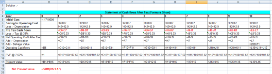 B с D E F G H J K Statement of Cash flows After Tax (Formula Sheet) 4 15 6 1 12 3 18 9 10 0 =-1710000 А 1 Solution :- 2 3 4 Y