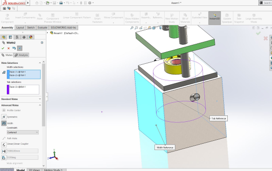 Assem1 * > Search BS SOLIDWORKS o Pan Insert Components Mate Linear Component Pattern Exploded View Edit Component GE Show Hi