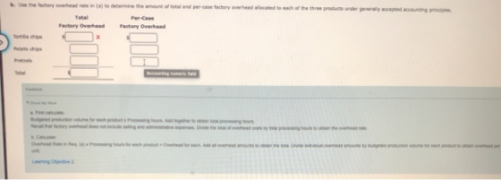 b. Use the factory overhead rate in (a) to determine the amount of total and per-case factory averhead alocated to each of th