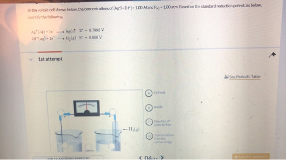 In the voltaic cell shown below, the concentrations of Agl-[1] - 1.00 Mand P-100 atm. Based on the standard reduction potenti