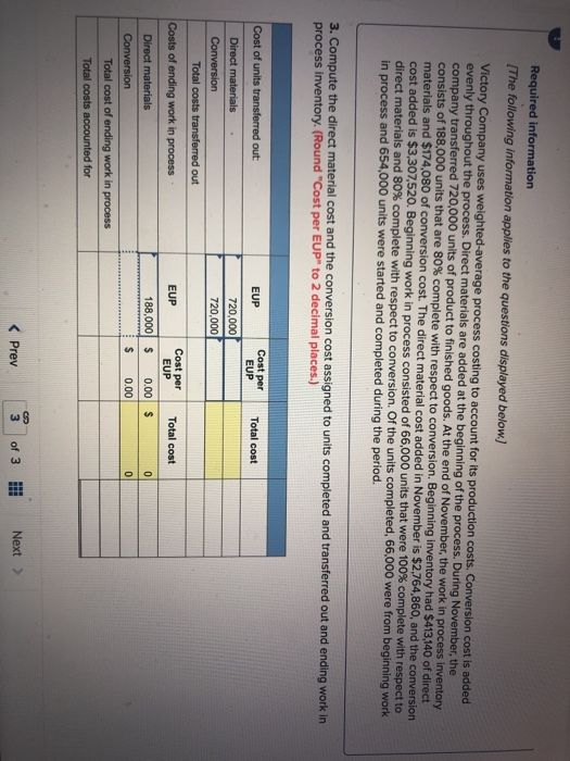 Required information (The following information applies to the questions displayed below.) Victory Company uses weighted aver