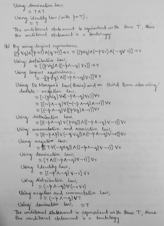 STAT Using distributive law, Using domination law, Using identity law (with p=T), OTO The conditional statement is equivalent