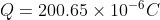 Q= 200.65\times 10^{-6}C