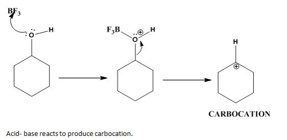 t O CARBOCATION Acid- base reacts to produce carbocation