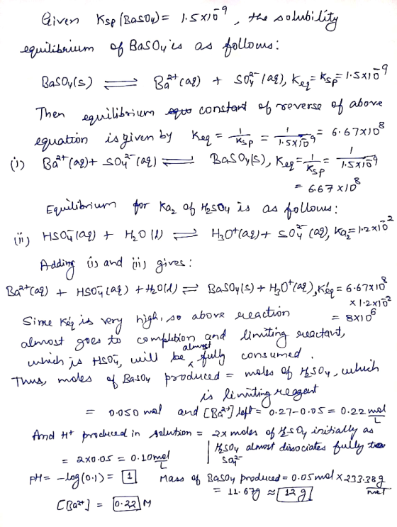 Given Ksp (Basou) = 1.5X6%, the solubility equilibrium of Basoy is as follows: Basoy(s) = Böttcas) + Sos/ag), Keçi Ksp 1.5x17