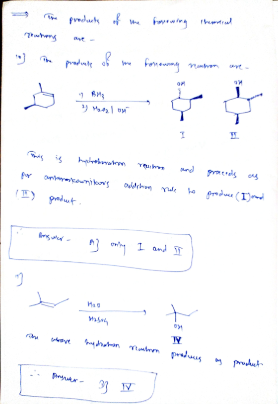 themsel The products of the provewing Newhers are o] The products of me forening 1 BH₂ 2 Maal on This is hychroboration ravim