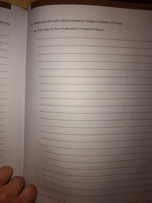 Information about compassion fatigue in Chapter 7 of the te Review the informas Write freely for five minutes about compassio