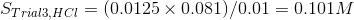 STria/3, HCI = (0.0125 x 0.081)/0.01 = 0.101M