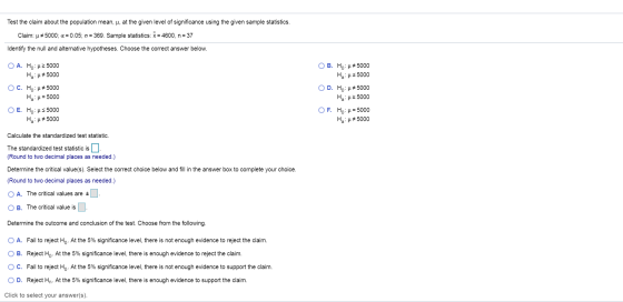 Test the claim about the population mean, u, at the given level of significance using the given sample statistics. Claim: u65