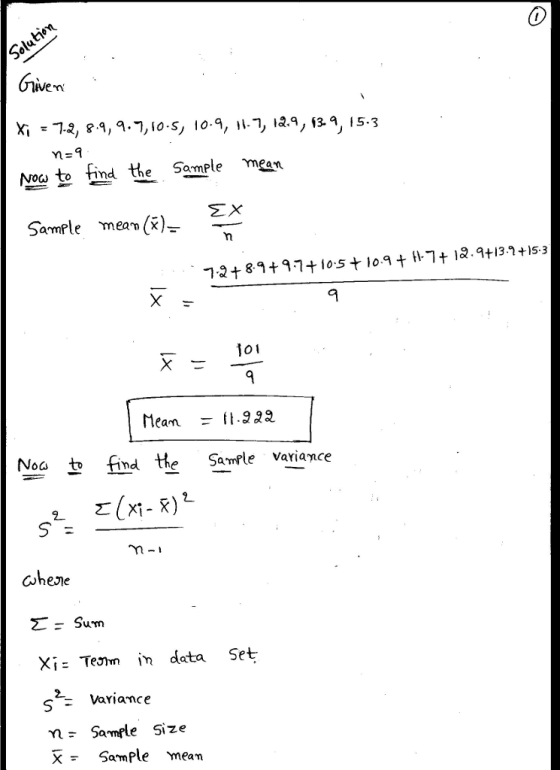 Given mean voGu to find the Samle Sample mem(*)- 9 101 Mean - 1.922 Noa to find the Sample Variance Sum Xi: Te3 im deta Set - variance m- Sample Size XSamPle mean