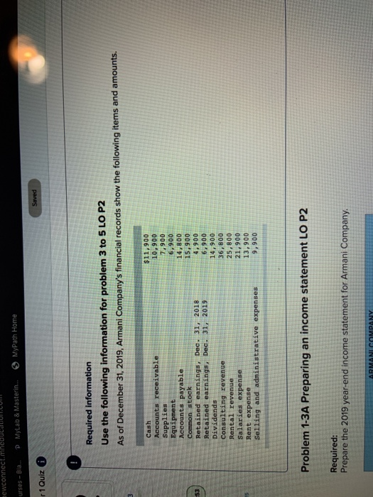 newconnect.mheduld .COM urses - Bla. MyLab & Masterin... MyPath Home Saved r1 Quiz 0 Required information Use the following i