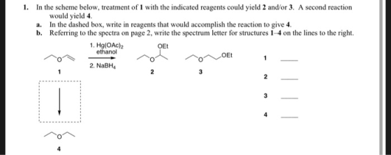 1. In the scheme below, treatment of 1 with the indicated reagents could yield 2 and/or 3. A second reaction would yield 4. a