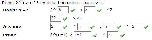 Prove 2 n > n2 by induction using a basis > 4: Basis: n 5 32> 25 Assume: Prove: