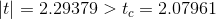 |t| = 2.29379 > t_c = 2.07961