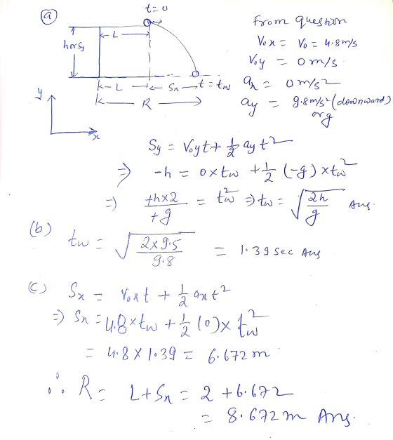 la K-L horsy ܨܐ ay fr tzo from question Vox = Vo = 4.8m/s Voy om/s k-L x Sx t = tu ana az omis? k R = 9.8 m/s2(downwand) org