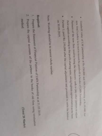 • Goodwill value of LM partnership at Rs.156,000 and MN Partnership at R90.000, but new firms policy is to not to record he