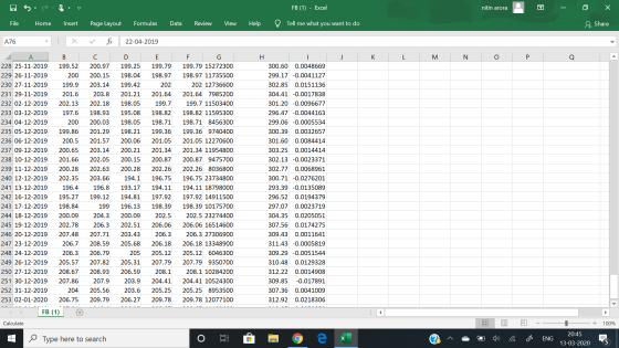 FB (1) - Excel nitin arora - o X File Home Insert Page Layout Formulas Data Review View Help ? Tell me what you want to do Sh