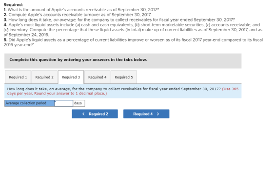 Required: 1. What is the amount of Apples accounts receivable as of September 30, 2017? 2. Compute Apples accounts receivab