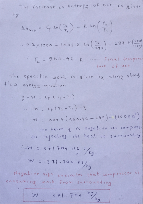 The increase in entropy of air es given R en Asair - Epen ( 72 ) ...0.2 x 1000 = 1004.6 in () - 28750 (9 T = 560.46 K ... Fin