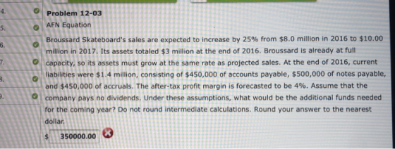 o Problem 12-03 AFN Equation Broussard Skateboards sales are expected to increase by 25% from $8.0 million in 2016 to $10.00