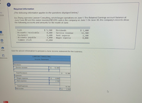 Required information The following information applies to the questions displayed below Liu Zhang operates Lawson Consulting,