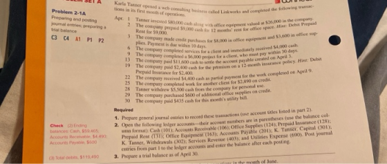 ILI SETAK hesscalled Linkworks and completed the following transac- Problem 2-1A Preparing and posting journal entries prepar