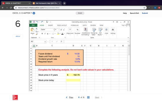 EXCEL 3: CHAPTER 7 x Get Homework Help With Che X → C newconnect.mheducation.com/flow/connect.html EXCEL 3: CHAPTER 7 A Saved