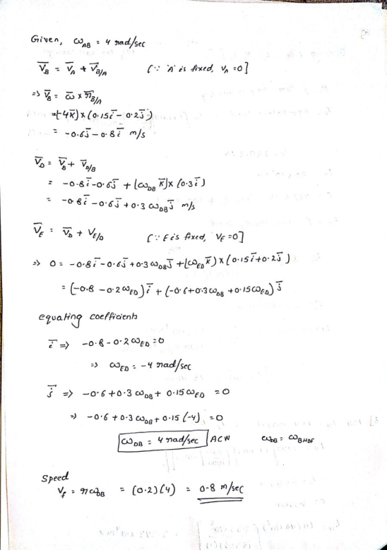 Given, 09,8 49 ad/Sec : 0.6-o8 m/s 8 CEcs Hxed V -o eguaHng coefrcienh Spee
