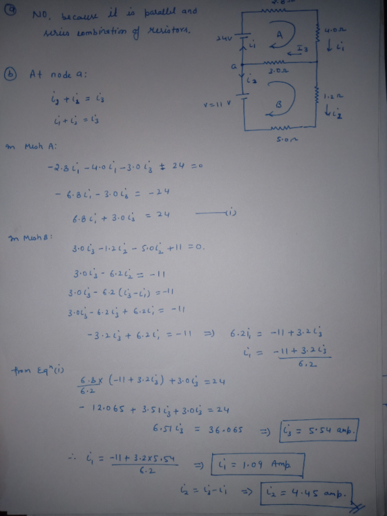 @ No, because it is parallel and series combination of resistors, & y.or 24V T A 3.02 At node a: ig + i = iz VIIVT فيا = ا +