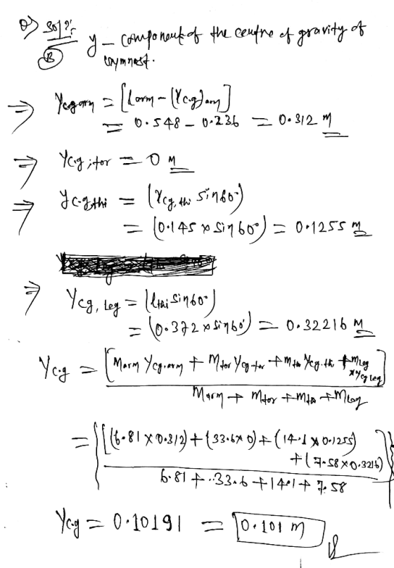 y components of the centre of gravity of lenym mest. 3 Yegory = (com - (Yeg)m] = 0.548 – 0-236 = 0.312 m асат – оч Ś you goth