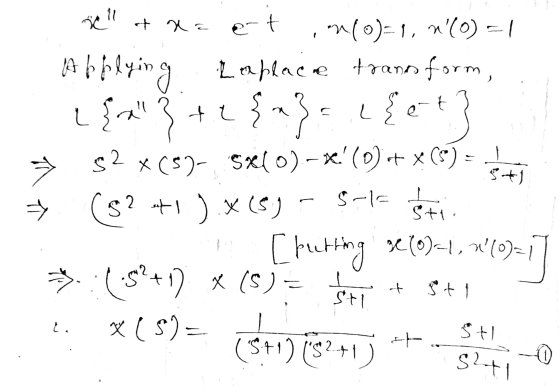 nel txa et Moj u0=1 At bo blying Leaplace transform, t 2 {ra } + {n} = {at} st N 5*) → S-la I (s? 52 *(5)- 5x10).-*. (Dit x
