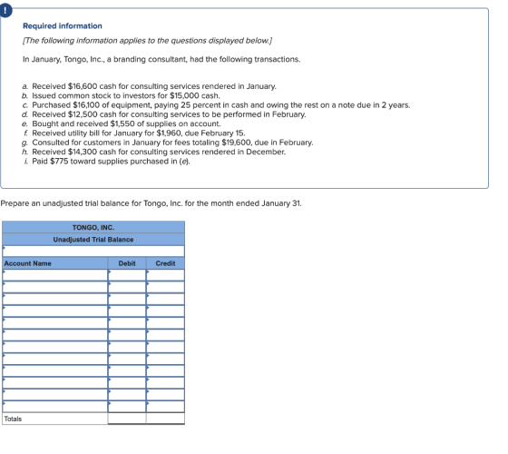 ! Required information (The following information applies to the questions displayed below.) In January, Tongo, Inc., a brand