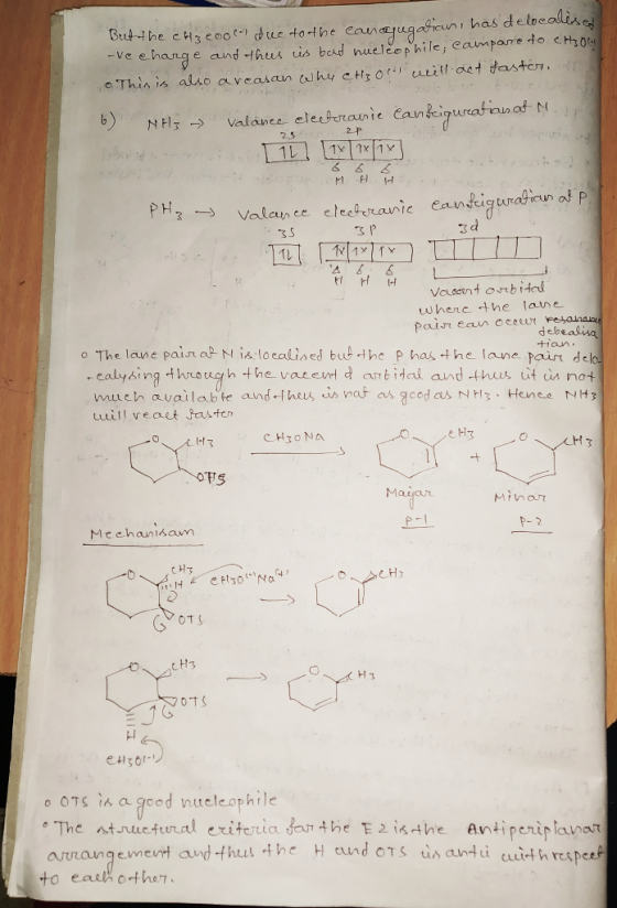 Brut the eflseoot due to the canajugatioun, has de localesed -ve change and this is bad nucleophile; campare to choora o This