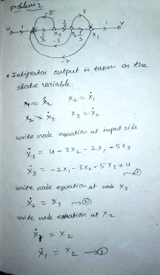 problem 2 in taken as the • Intigrator output state variable. write node equation at input side = 4-342 - 2x - 583 x = -2x -