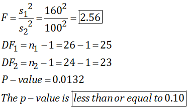 2 1602.56 22 1002 DF n-1-26-1-25 DF, Ib-1-24-1-23 P-value 0.0132 The p-value is less thanor equal to 0.10