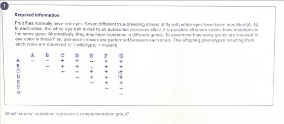 Required information Fruit flies normally have red eyes. Seven different true-breeding strains of fly with white eyes have be