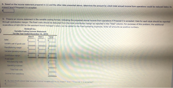 2. Based on the income statement prepared in (1) and the other data presented above, determine the amount by which total annu